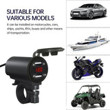 Maxbell Motorcycle Dual USB Charger with Voltmeter Waterproof for 12V Car Red