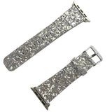 Maxbell Shiny Glitter Bling Leather Wristband Bracelet for iWatch 1/2/3 Silver 38mm