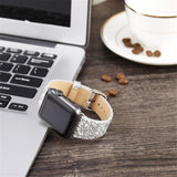 Maxbell Shiny Glitter Bling Leather Wristband Bracelet for iWatch 1/2/3 Silver 38mm