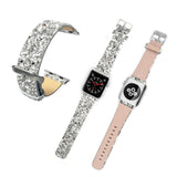 Maxbell Shiny Glitter Bling Leather Wristband Bracelet for iWatch 1/2/3 Silver 38mm