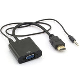 Max 1080p HDMI Male to VGA Female 3.5mm Audio Cable Converter Adapter Black