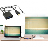 Max 1080p HDMI Male to VGA Female 3.5mm Audio Cable Converter Adapter Black