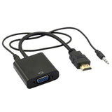 Max 1080p HDMI Male to VGA Female 3.5mm Audio Cable Converter Adapter Black