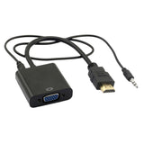 Max 1080p HDMI Male to VGA Female 3.5mm Audio Cable Converter Adapter Black