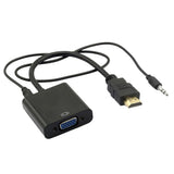 Max 1080p HDMI Male to VGA Female 3.5mm Audio Cable Converter Adapter Black