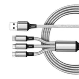 Maxbell 3 in 1 Multi USB Phone Charging Sync Braided Cable for IPhone Android Gray