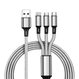 Maxbell 3 in 1 Multi USB Phone Charging Sync Braided Cable for IPhone Android Gray