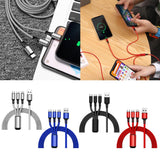 Maxbell 3 in 1 Multi USB Phone Charging Sync Braided Cable for IPhone Android Gray