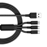 Maxbell 3 in 1 Multi USB Phone Charging Sync Braided Cable for IPhone Android Black