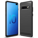 Max Carbon Fiber TPU Soft Cover Suitable for Samsung Galaxy S10 Plus Black