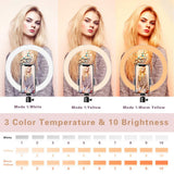 Max 10" Led Selfie Ring Live Light Phone Stream Makeup Holder Tripod Black 2