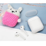 Maxbell Winter knit Cute cartoon Silicone Earphone Case For AirPods cover pink+white