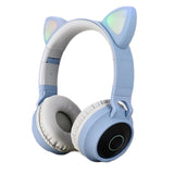 Max Maxb Bluetooth Stereo Cat Ear Headphones LED Light Flashing Glowing Headset Blue