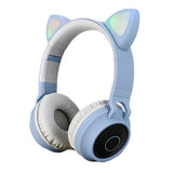 Max Maxb Bluetooth Stereo Cat Ear Headphones LED Light Flashing Glowing Headset Blue