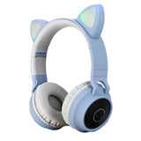 Max Maxb Bluetooth Stereo Cat Ear Headphones LED Light Flashing Glowing Headset Blue