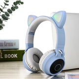 Max Maxb Bluetooth Stereo Cat Ear Headphones LED Light Flashing Glowing Headset Blue