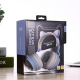 Max Maxb Bluetooth Stereo Cat Ear Headphones LED Light Flashing Glowing Headset Blue