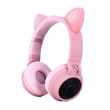 Max Maxb Bluetooth Stereo Cat Ear Headphones LED Light Flashing Glowing Headset Pink