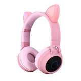 Max Maxb Bluetooth Stereo Cat Ear Headphones LED Light Flashing Glowing Headset Pink