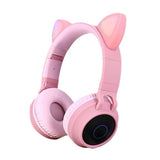 Max Maxb Bluetooth Stereo Cat Ear Headphones LED Light Flashing Glowing Headset Pink