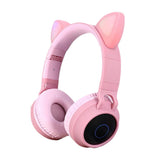Max Maxb Bluetooth Stereo Cat Ear Headphones LED Light Flashing Glowing Headset Pink