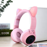 Max Maxb Bluetooth Stereo Cat Ear Headphones LED Light Flashing Glowing Headset Pink