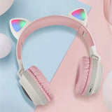 Max Maxb Bluetooth Stereo Cat Ear Headphones LED Light Flashing Glowing Headset Pink