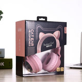 Max Maxb Bluetooth Stereo Cat Ear Headphones LED Light Flashing Glowing Headset Pink