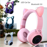 Max Maxb Bluetooth Stereo Cat Ear Headphones LED Light Flashing Glowing Headset Pink