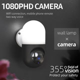 Maxbell Camera Wall Lamp IP Wireless 360 Degree Night Vision Auto Tracking US Black