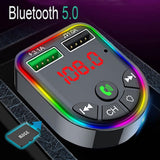 Maxbell Car Charger Bluetooth FM Transmitter Fast Charge 7 RGB Backlit Music Player
