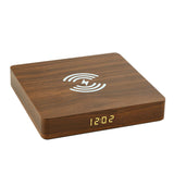 Maxbell Qi Wireless Charger Station with Alarm Clock for Bedroom Travel Light Brown