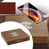 Maxbell Qi Wireless Charger Station with Alarm Clock for Bedroom Travel Light Brown