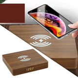 Maxbell Qi Wireless Charger Station with Alarm Clock for Bedroom Travel Light Brown