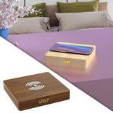 Maxbell Qi Wireless Charger Station with Alarm Clock for Bedroom Travel Light Brown