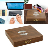 Maxbell Qi Wireless Charger Station with Alarm Clock for Bedroom Travel Light Brown