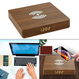 Maxbell Qi Wireless Charger Station with Alarm Clock for Bedroom Travel Light Brown