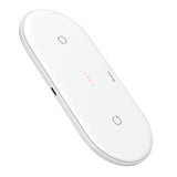 Maxbell 2 in 1 Qi Wireless Charger Pad Fast Dual Charge for Smart Phones White