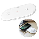 Maxbell 2 in 1 Qi Wireless Charger Pad Fast Dual Charge for Smart Phones White