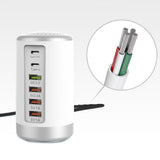Maxbell Multi 6 Port USB Charging Station Hub Tower Desktop Phone Charger Organizer White