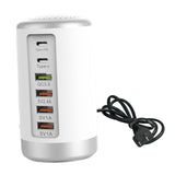 Maxbell Multi 6 Port USB Charging Station Hub Tower Desktop Phone Charger Organizer White