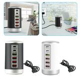 Maxbell Multi 6 Port USB Charging Station Hub Tower Desktop Phone Charger Organizer White