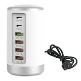 Maxbell Multi 6 Port USB Charging Station Hub Tower Desktop Phone Charger Organizer White