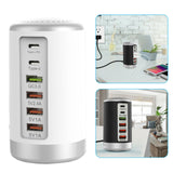 Maxbell Multi 6 Port USB Charging Station Hub Tower Desktop Phone Charger Organizer White