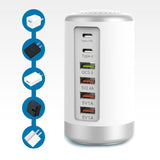 Maxbell Multi 6 Port USB Charging Station Hub Tower Desktop Phone Charger Organizer White