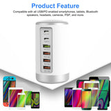Maxbell Multi 6 Port USB Charging Station Hub Tower Desktop Phone Charger Organizer White