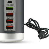 Maxbell Multi 6 Port USB Charging Station Hub Tower Desktop Phone Charger Organizer Black