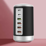Maxbell Multi 6 Port USB Charging Station Hub Tower Desktop Phone Charger Organizer Black