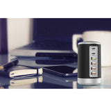 Maxbell Multi 6 Port USB Charging Station Hub Tower Desktop Phone Charger Organizer Black