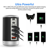 Maxbell Multi 6 Port USB Charging Station Hub Tower Desktop Phone Charger Organizer Black